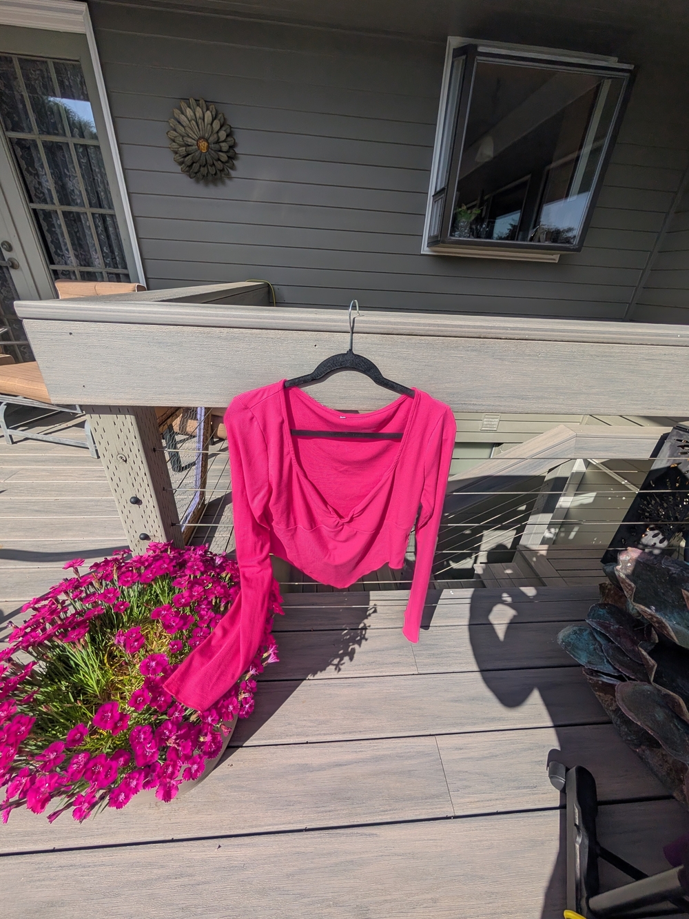 Bright Pink Women's Long Sleeve Draped Top